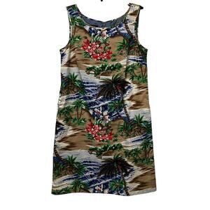 TALBOTS tropical resort beach guitar waterfall Palm trees dress NWOT Sz 4